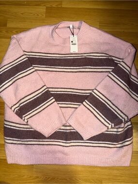 Ardene Pink Striped Crewneck Sweater